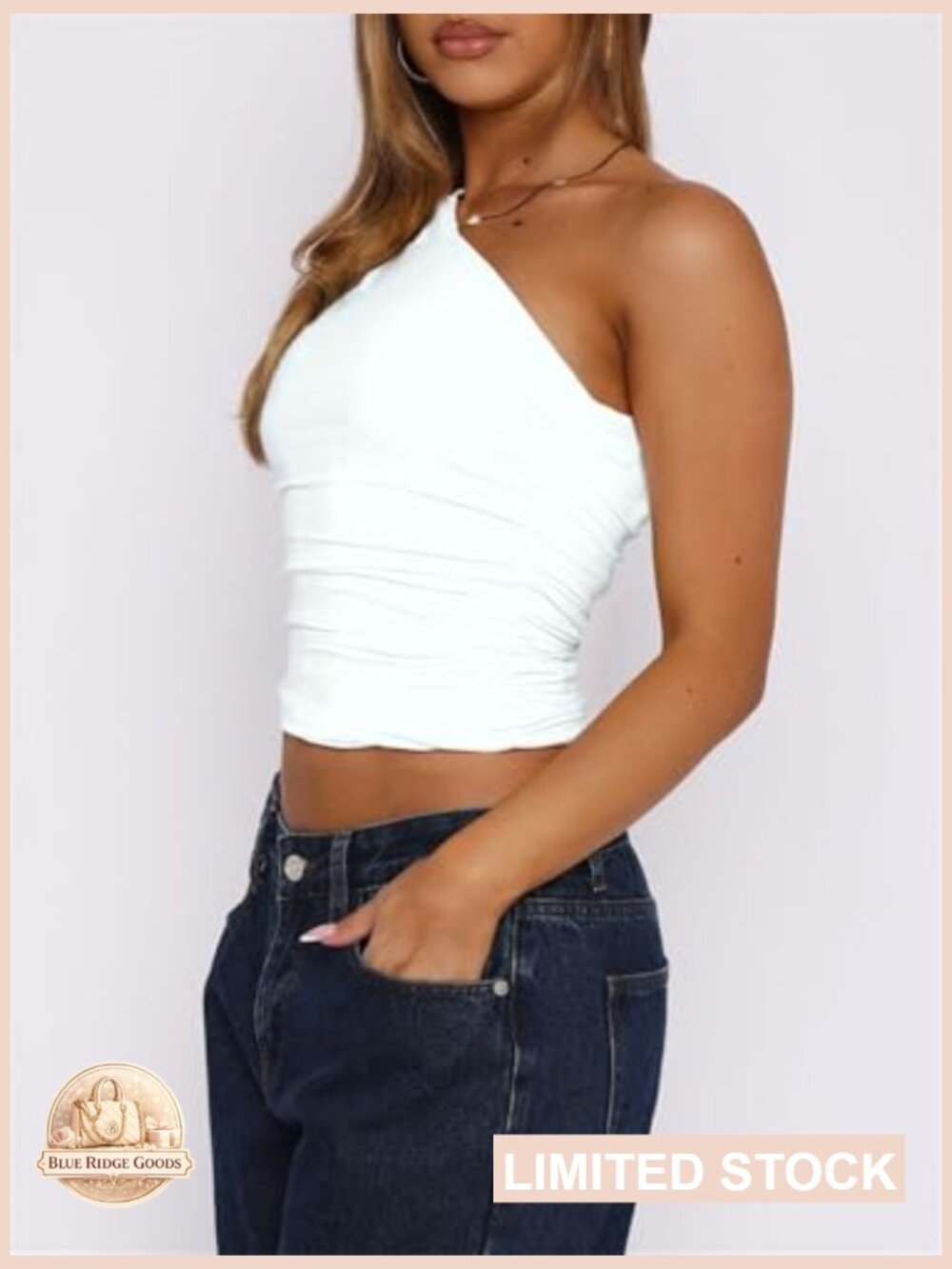 One Shoulder Crop Tank Top Slim Fit Y2K Going Out Cute Top Sleeveless - Picture 3 of 5